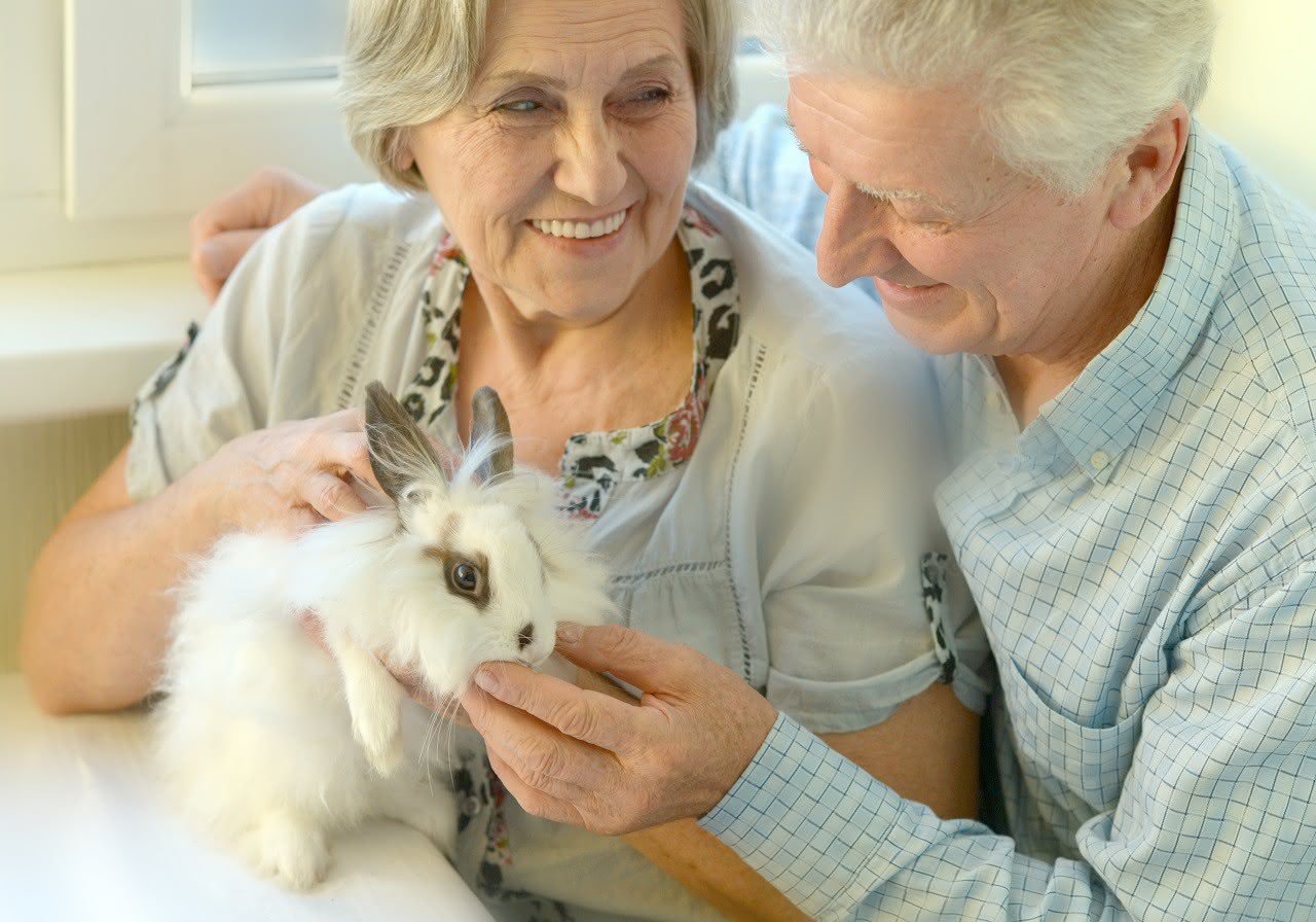 Rentnerpaar mit Kaninchen