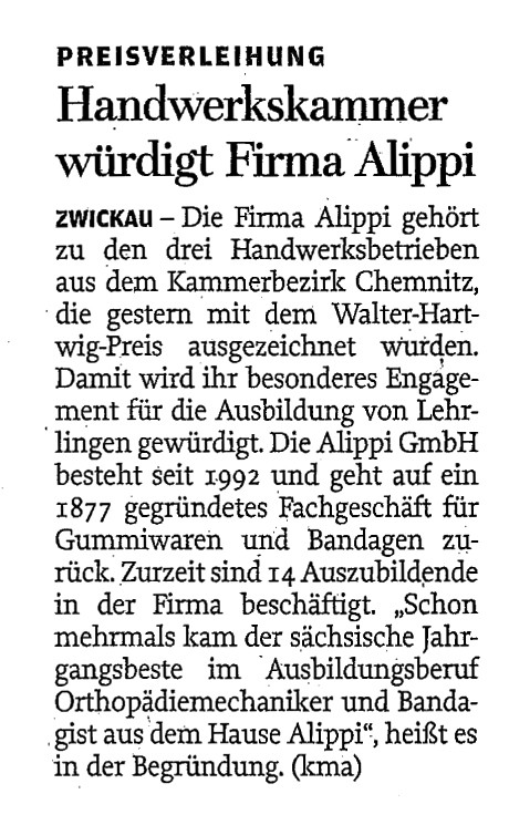 Walter-Hartwig-Preis 2015 für Alippi, Freie Presse